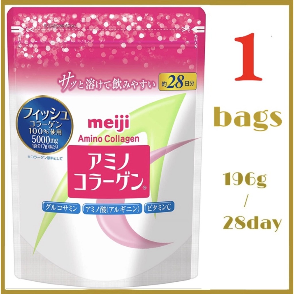 💕EXP:2027/09💕Meiji Amino Collagen(เมจิ อะมิโน คอลลาเจน) Meiji Amino Collagen Powder 5000mg/196g/28da