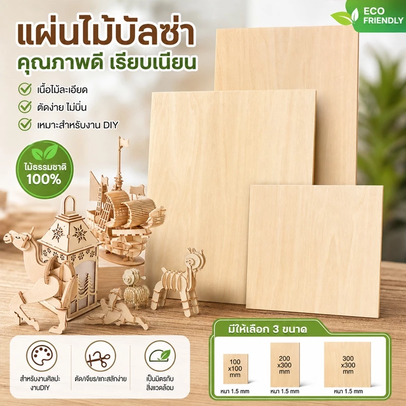 แผ่นไม้บัลซ่า ชุด 5/10 ชิ้น ไม้ดิบยังไม่ขัดเงา สำหรับทำโมเดลบ้าน เรือง และงานหัตถกรรม DIY