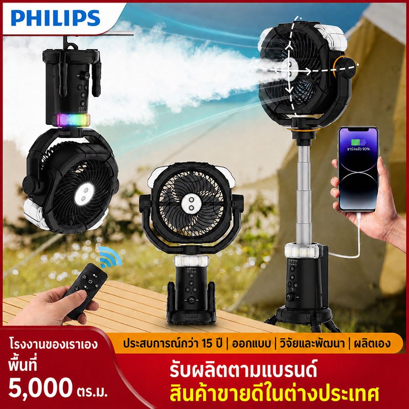 พัดลมแคมป์ปิ้ง พัดลมไร้สาย พัดลมตั้งพื้นยืดหดพับได้ แบตเตอรี่ 20000mAh ปรับแรงลม 100 ระดับ ไฟ LED ชาร์จ Type-C