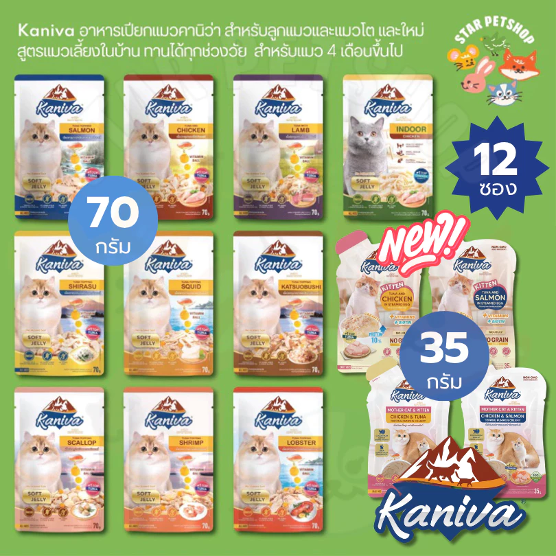 Kaniva คานิว่า อาหารเปียก เนื้อปลาทูน่า Vitamin Balls ทานได้ทุกช่วงวัย 35-70g*12 ซอง