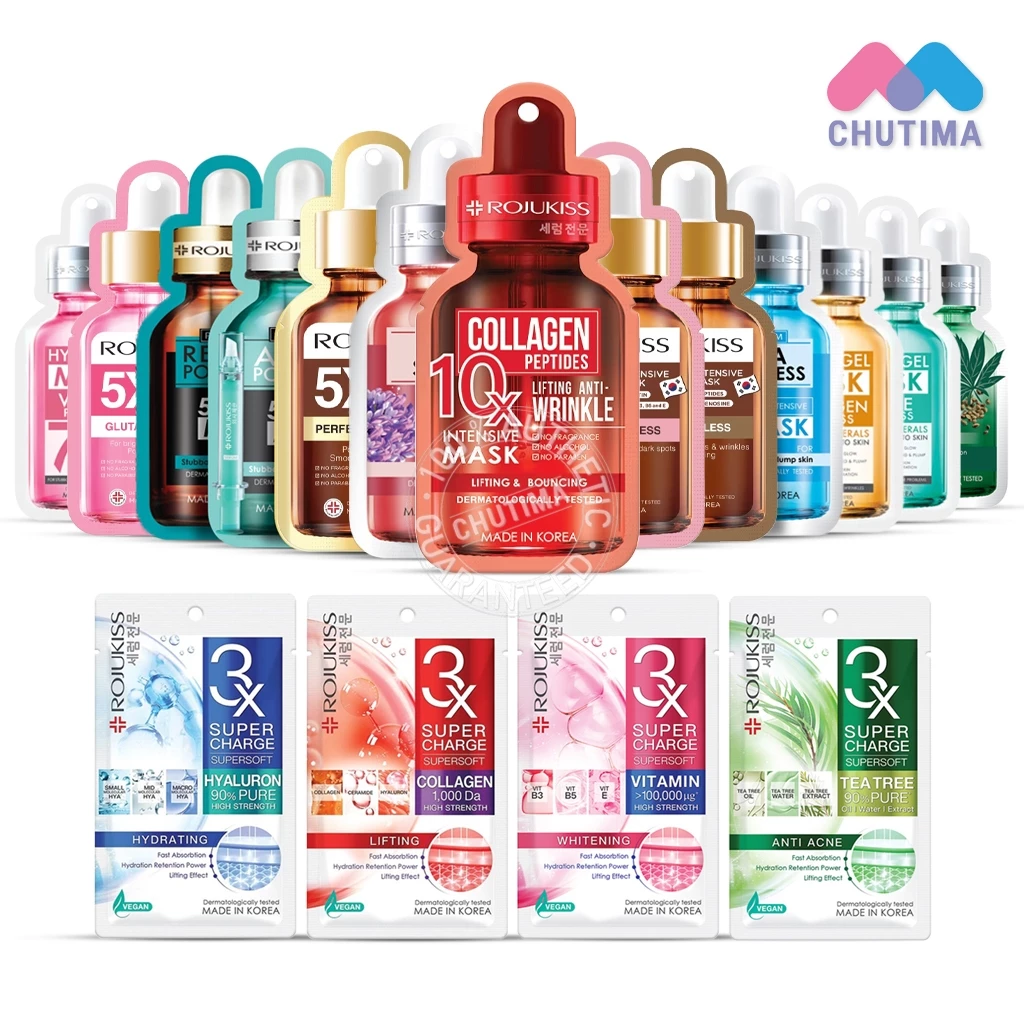 แผ่นมาส์กหน้า โรจูคิส Rojukiss Poreless 5X 10X Intensive/ Hydrogel Minerals Mask 7/ 3X Supercharge Supersoft 25ml.