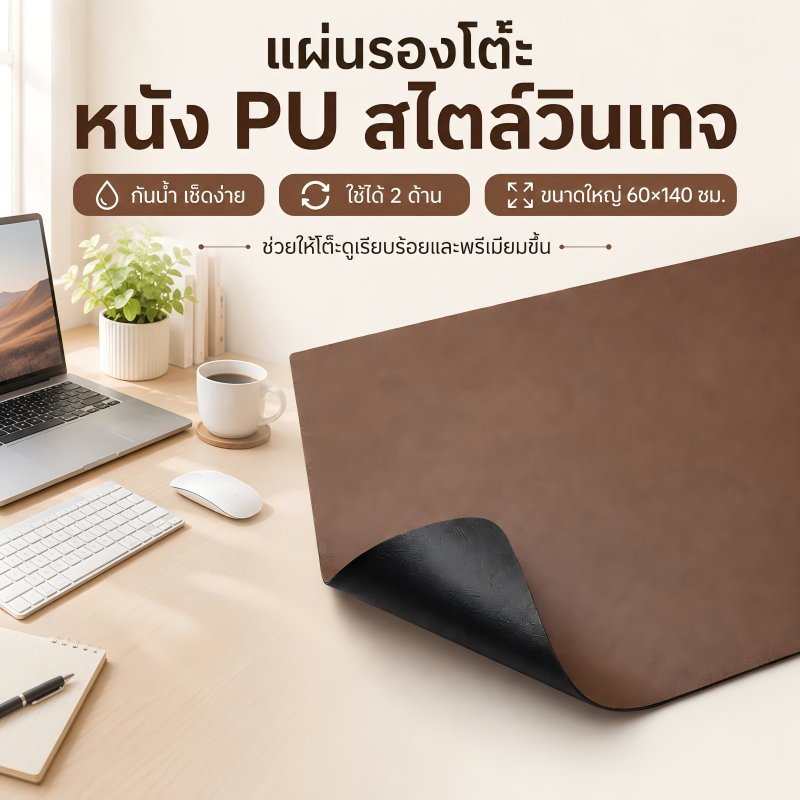 แผ่นรองโต๊ะหนัง PU ขนาดใหญ่ 60x140 ซม. Desk Mat หนัง สไตล์วินเทจ กันน้ำ กันรอยขีดข่วน สำหรับโต๊ะทำงาน คอมพิวเตอร์