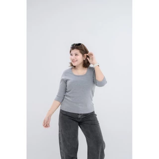 เสื้อยืดสาวอวบ อ้วน ผ้าร่องแขนสามส่วน #H251