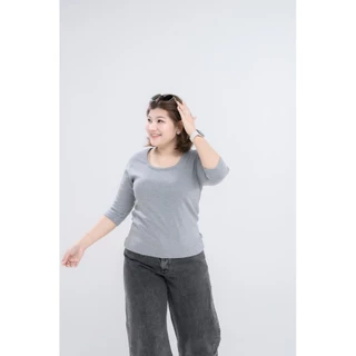 เสื้อยืดสาวอวบ อ้วน ผ้าร่องแขนสามส่วน #H251