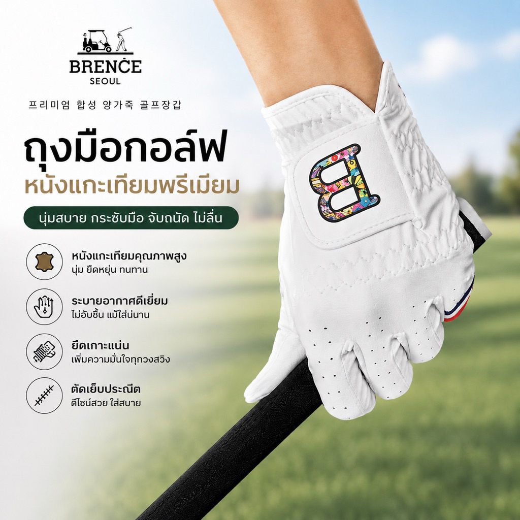 ถุงมือกอล์ฟหนังสังเคราะห์ จากเกาหลี Brence