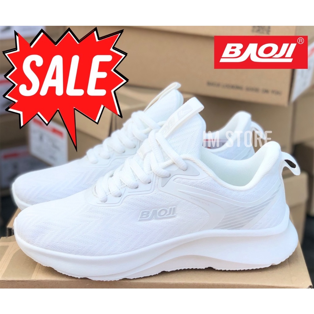 SALE รองเท้า BAOJI ลิขสิทธิ์แท้ รุ่นผู้หญิง ใส่ออกกำลังกาย ลำลอง พื้นนุ่ม เบา ใส่สบาย สีขาวล้วน