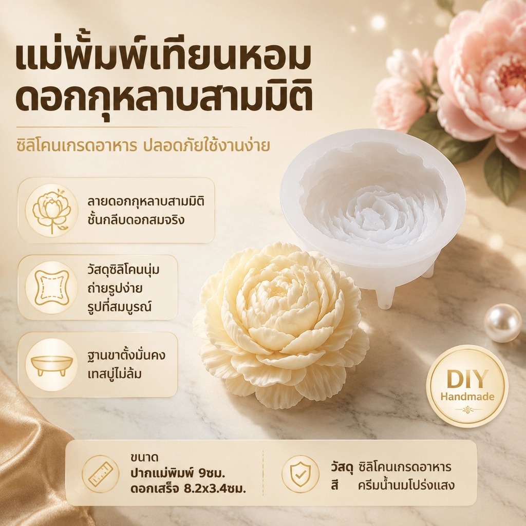 LEMO-T แม่พิมพ์เค้กซิลิโคนเครื่องมือทำสบู่ช็อคโกแลตแม่พิมพ์เทียนนูนดอกไม้หอมระเหยขนมแฮนด์เมดตกแต่งงานแต่งงาน