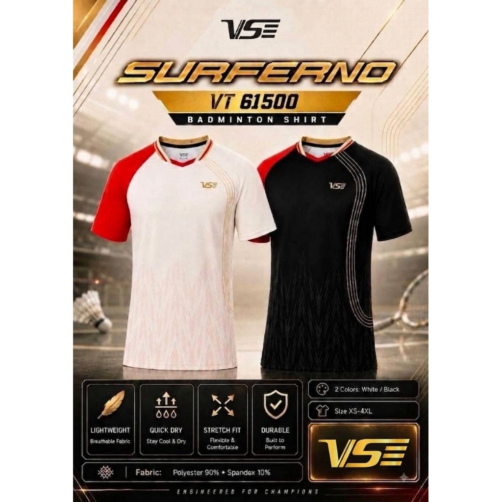 เสื้อแบดมินตัน VENSON VS 𝗩𝗧𝟲𝟭𝟱𝟬𝟬 — 𝗦𝗨𝗥𝗙𝗘𝗥𝗡𝗢 𝗦𝗛𝗜𝗥𝗧 [ของแท้จาก VS THAILAND]
