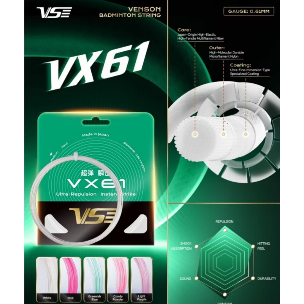 [ของแท้จาก VS THAILAND] เอ็นแบดมินตัน VS VX61 ตัวท้อป Made in Japan **ราคายังไม่รวมค่าขึ้นเอ็น**