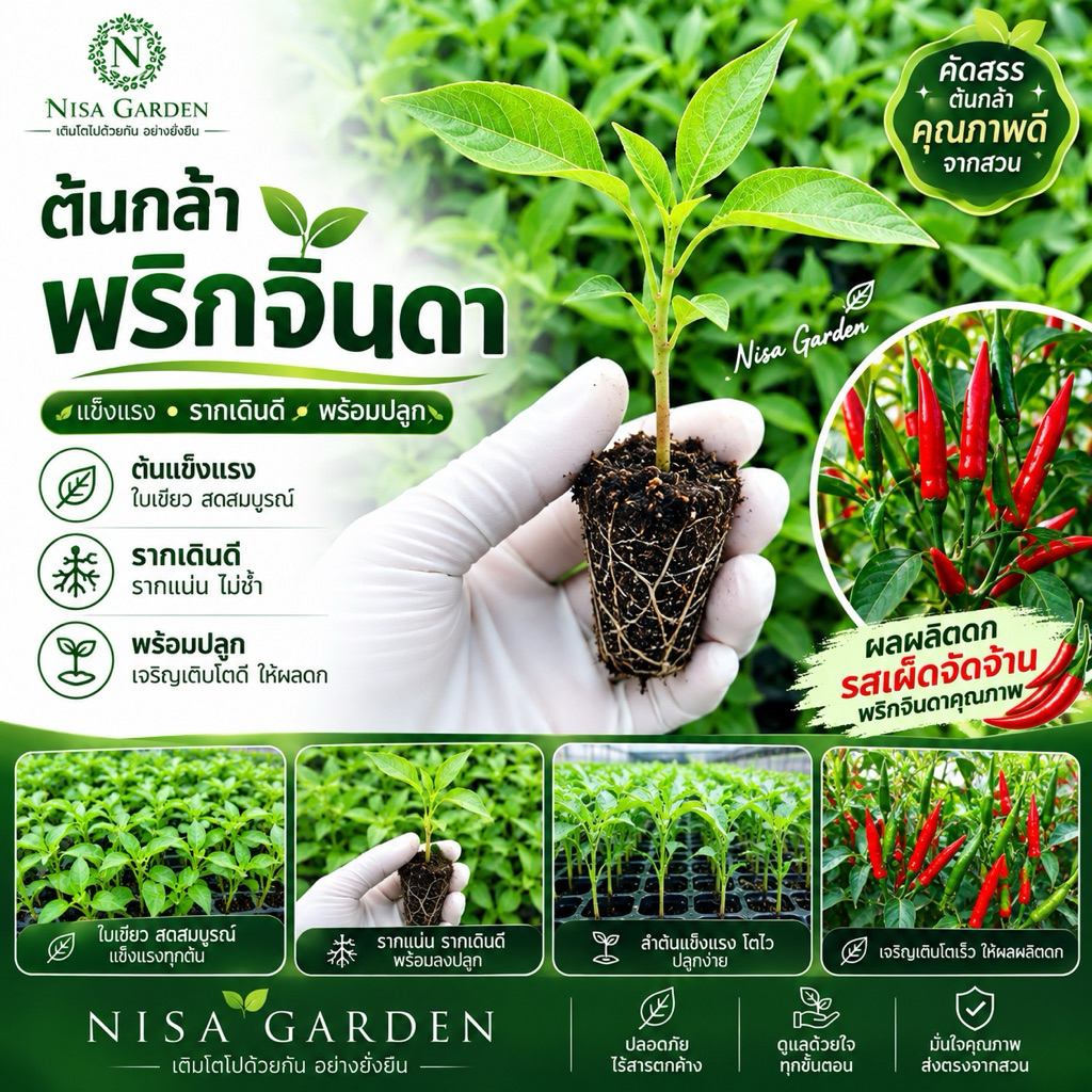 Nisa Garden ต้นกล้าพริกจินดา F1 ทนโรค ผลใหญ่ดก (ซื้อ 10 แถมฟรี 2 )