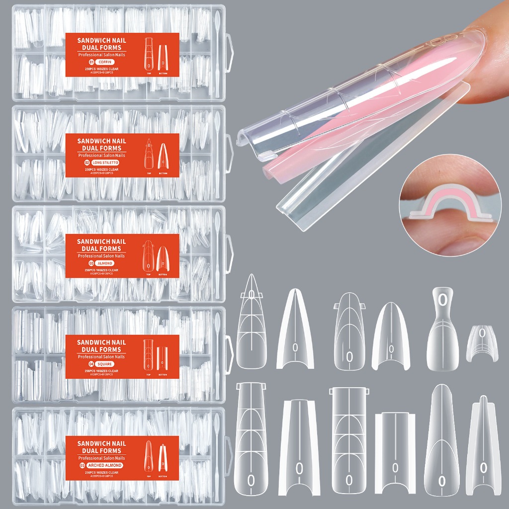ดูโอฟอร์ม เล็บปลอมต่อเจล แบบประกบ 256 ชิ้น ดูโอฟอร์มแซนวิช ต่อเจล (Sandwich Nail Dual Forms) ชุดฟอร์มต่อเล็บใส