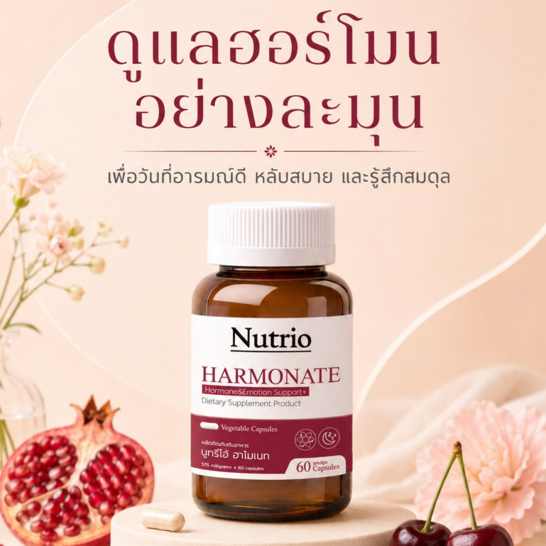 Nutrio Harmonate 60 แคปซูล เสริมสุขภาพผู้หญิง ลดหงุดหงิดง่าย และช่วยให้นอนหลับดีขึ้นทุกคืน