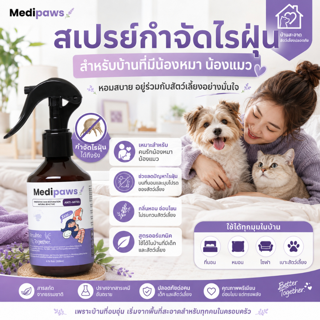 Medipaws สเปรย์กำจัดไรฝุ่น ไรขนสัตว์ ไล่เห็บหมัด สำหรับคนเลี