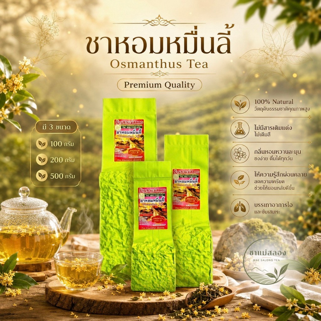 ชาอู่หลงหอมหมื่นลี้ เกรดPremium กลิ่นหอมมาก ดื่มง่าย รสชาติอร่อย ช่วยผ่อนคลาย คลายเครียด ใบชาOrganic