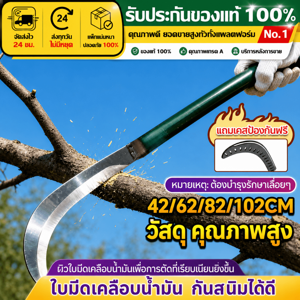 【ส่งด่วนจากไทย】COD เคียวตัดหญ้า เหล็กแมงกานีส ใบมีดคม สำหรับตัดหญ้าและงานสวน มีด้ามยาวและด้ามสั้น