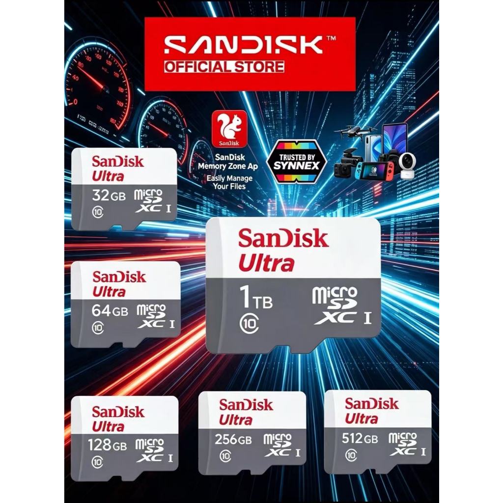 SanDisk Ultra Micro SDCard 100mbs 32GB 64GB 128GB 256GB 512GB 1TB Class10(SDSQUNR)โทรศัพท์ กล้องวงจรปิดไร้สาย TF Card