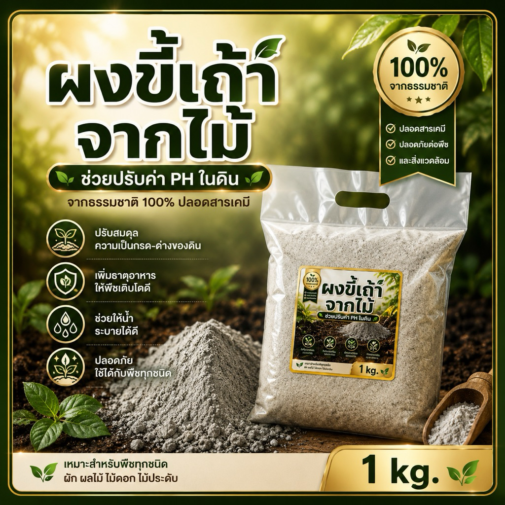 ผงขี้เถ้าจากไม้ 1 กิโลกรัม ร่อนละเอียด