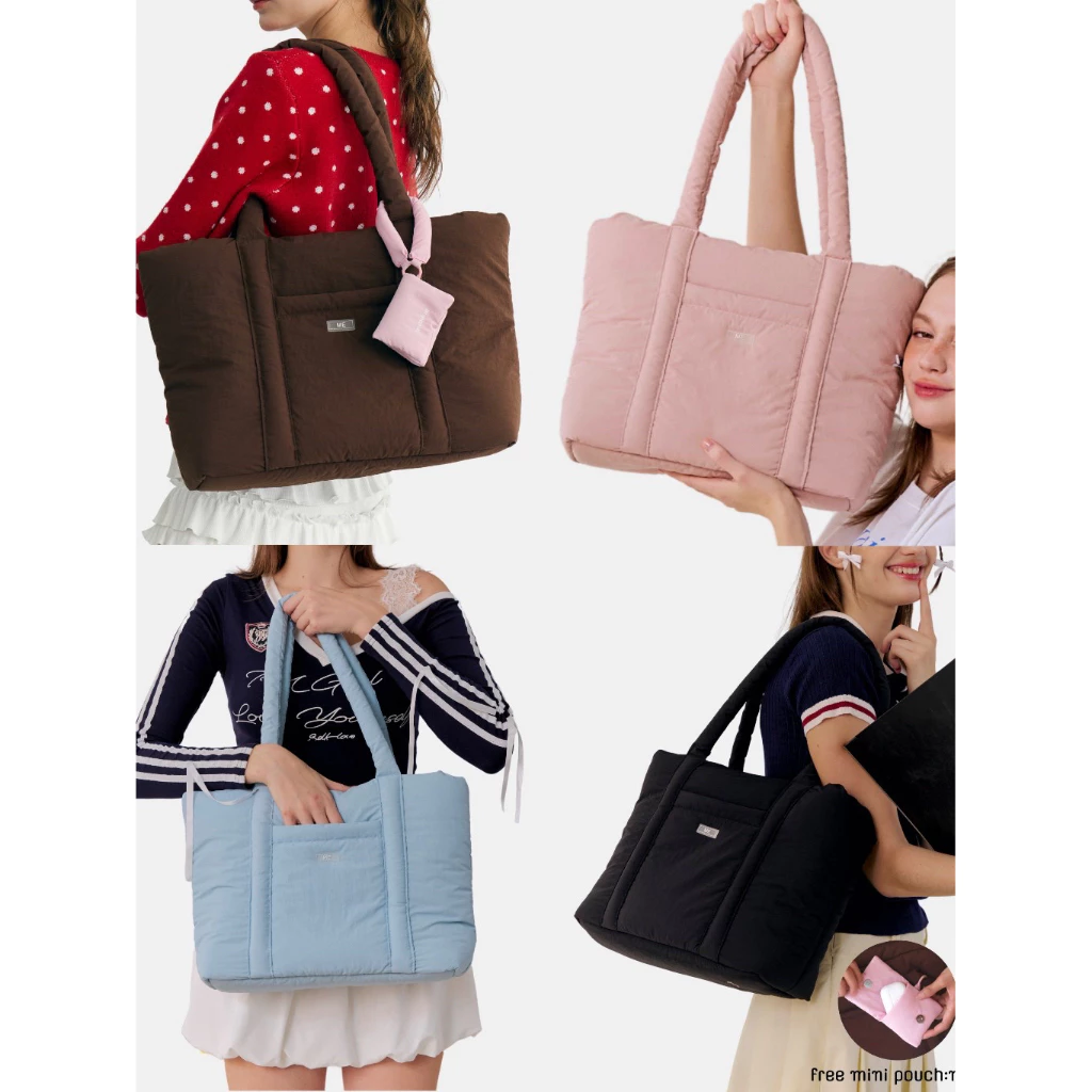 A DAY PUFFY TOTE BAG 🌈 กระเป๋านุ่มนิ่มไซค์ใหญ่ “กันน้ำ” รองรับโน๊ตบุ้ค15นิ้ว (ฟรีพวงกุญแจ mini pouch)
