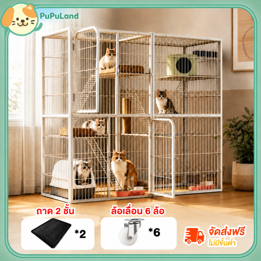 【จัดส่งในพื้นที่】กรงขังแมว Cat Cage กรงแมวขนาดใหญ่ คอนโดแมว พื้นที่ว่างขนาดใหญ่ ประกอบง่าย เลี้ยงแมวได้หลายตัว