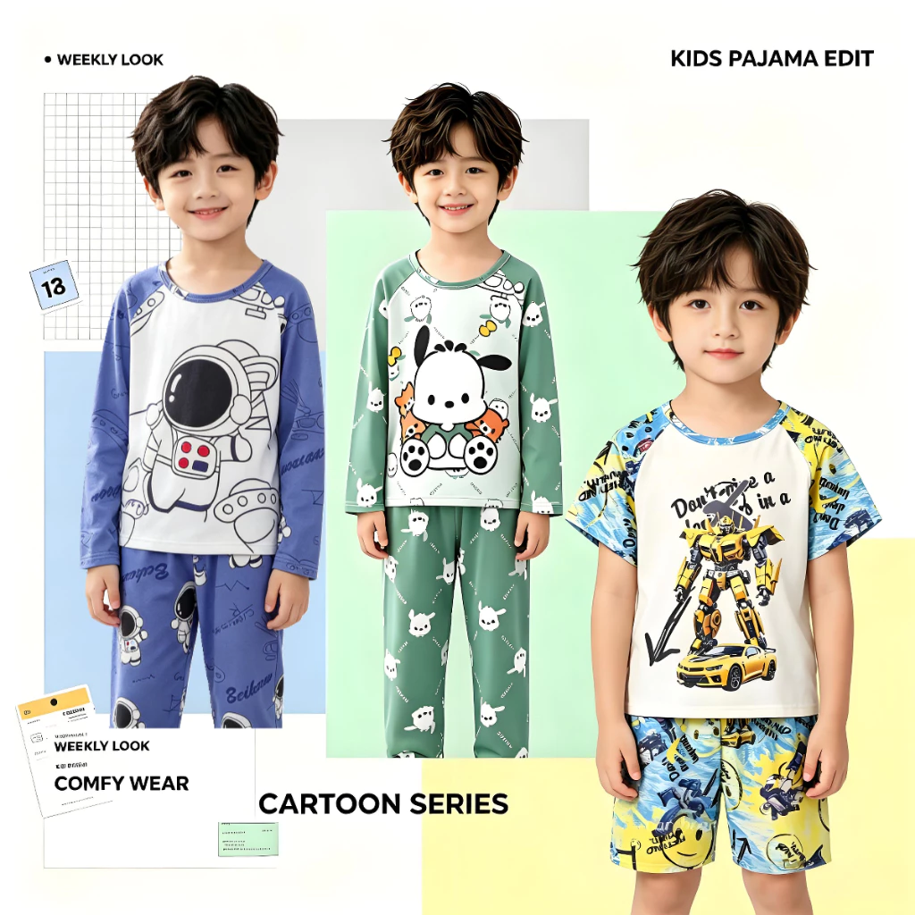Bulk Discount Children Long Sleeve Round-Neck Pajamas Playful Spiderman Boy's or Girls' Loungewear for 4 - 5 years