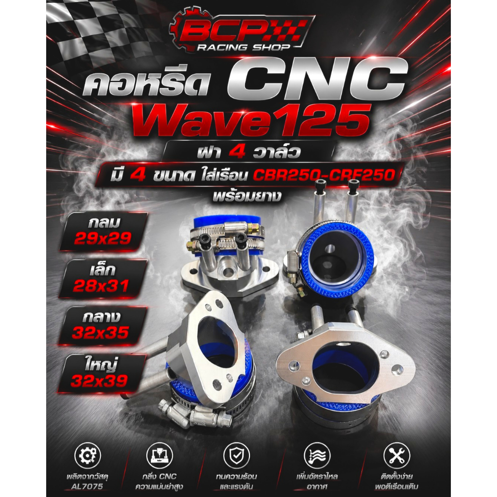 คอหรีด CNC Wave125 มี 4 ขนาดใส่เรือน CBR250-CRF250 พร้อมยางรัด