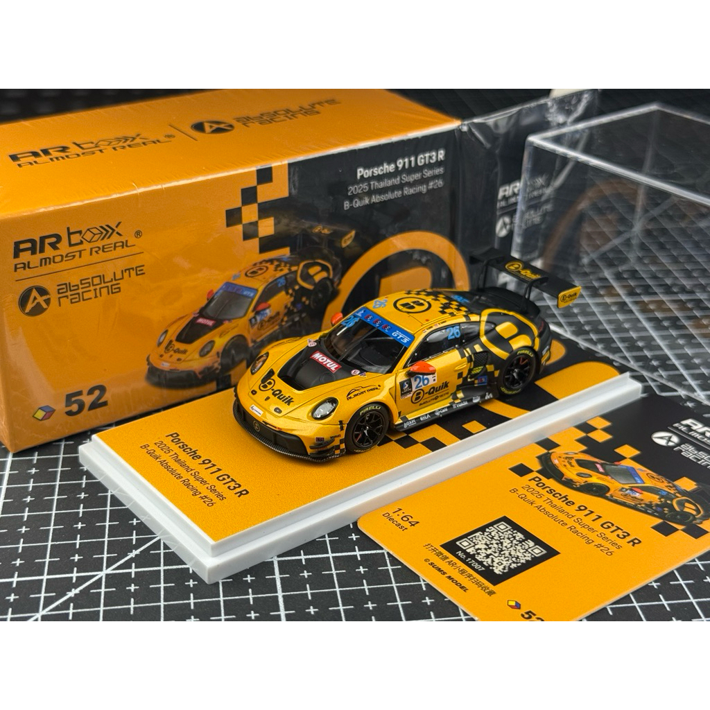 ▫️รถคนไทย Porsche 911 GT3 R 2025 Thailand Super Series B-Quik Absolute Racing #26 Scale 1:64 ยี่ห้อ 