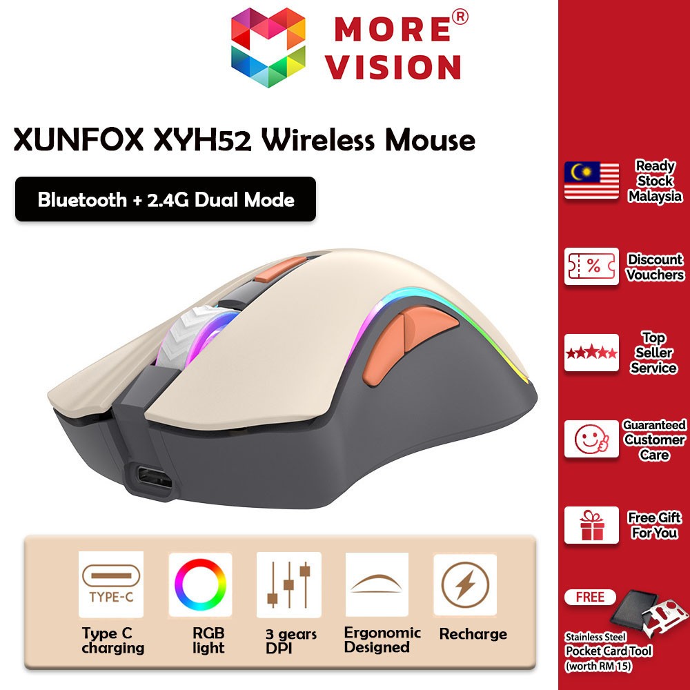 XUNFOX XYH52 เม้าส์ไร้สายแบบชาร์จไฟได้ ไร้สาย 2.4G บลูทูธเมาส์โหมดคู่คอมพิวเตอร์ชาร์จเงียบเมาส์เกมสํ