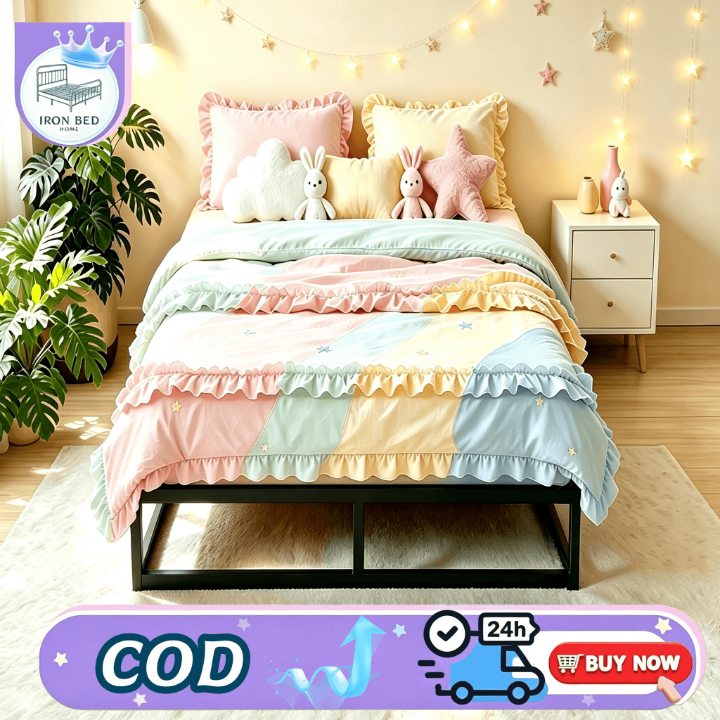 เตียงนอนเหล็ก เตียงเหล็ก 3/4/5/6ฟุต ไม่หัวเตียง รับ500กก. สีไร้สารพิษ ประกอบไว จ่ายปลายทาง นอนสบาย ปลอดภัย