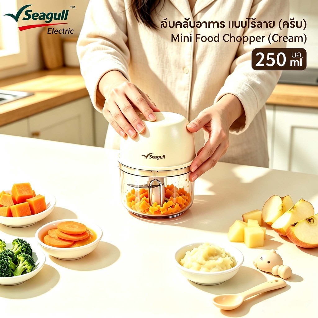 Seagull เครื่องบดสับอาหาร แบบไร้สาย ขนาด 250 มล. (ครีม) Mini Food Chopper