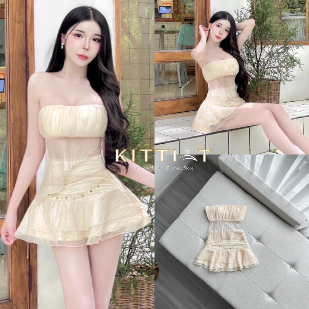❣️พร้อมส่ง📌 Kitti set 3 ชิ้น เสื้อ+กระโปรง+สายโซ่ มีฟองน้ำเสริมอก ใส่เที่ยว ออกเดท ปาร์ตี้ สวย ลูกคุณมาก