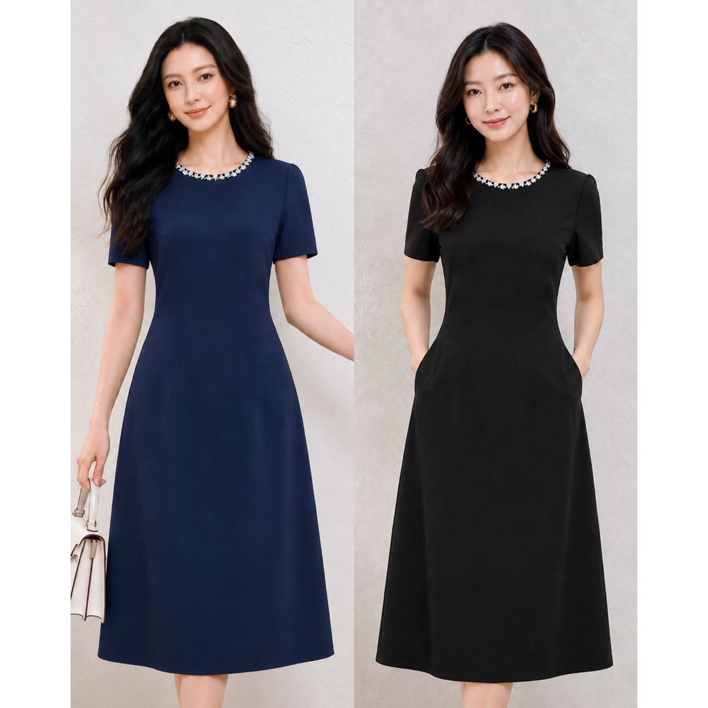 A88 Dress เดรสคอประดับเพชร พร้อมส่ง