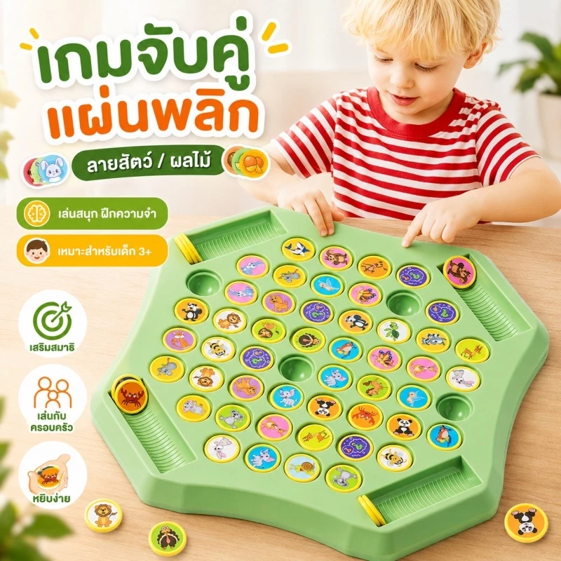🔥จัดส่ง 8 ชั่วโมง🔥เกมกระดานจับคู่ แข่งพลิกเหรียญจับคู่ หมวดสัตว์และผลไม้ ทดสอบความจำ เสริมพัฒนาการเด็ก เล่นได้ 2-4 คน