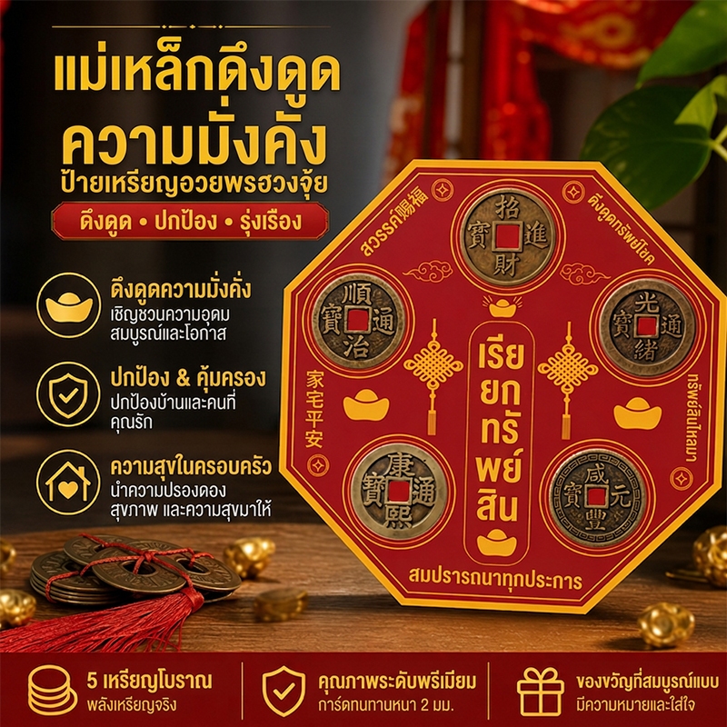 💰แม่เหล็กติดตู้เย็นปากัวเหรียญห้าจักรพรรดิ์ เรียกทรัพย์ ป้องกันภัย เสริมดวงบ้าน ของมงคลฮวงจุ้ย