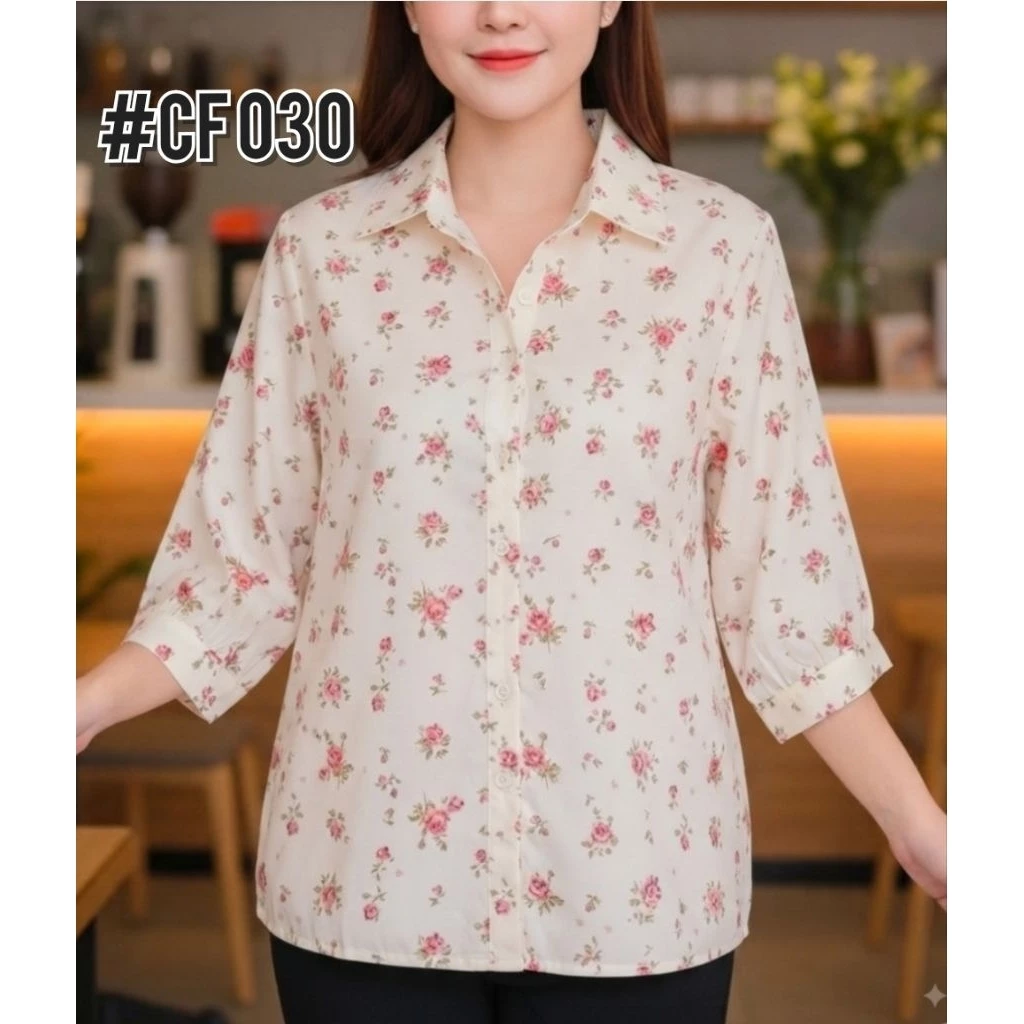 เสื้อคุณผู้หญิงแขนสามส่วน ผ้าชีฟองเกาหลีเนื้อนิ่มเนียน โทนสีสวยใส่สบายมาก#พร้อมส่ง#ลายดอก#ราคาพิเศษ#เชิ้ตผู้ใหญ่