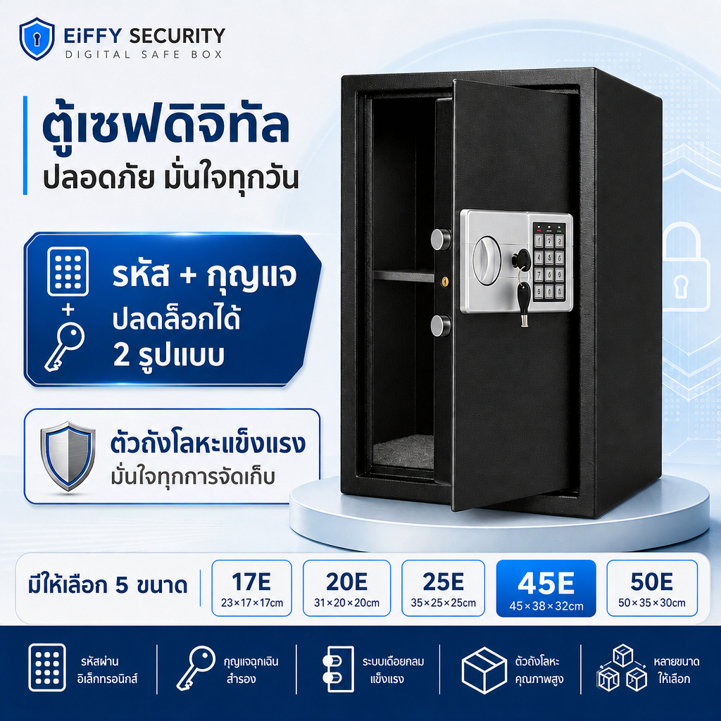 ตู้เซฟอิเล็กทรอนิกส์ ตู้เซฟ ตู้เซฟนิรภัย ระบบรหัสผ่าน+กุญแจ Safe Box เลือก 17E/20E/25E/45E/50E