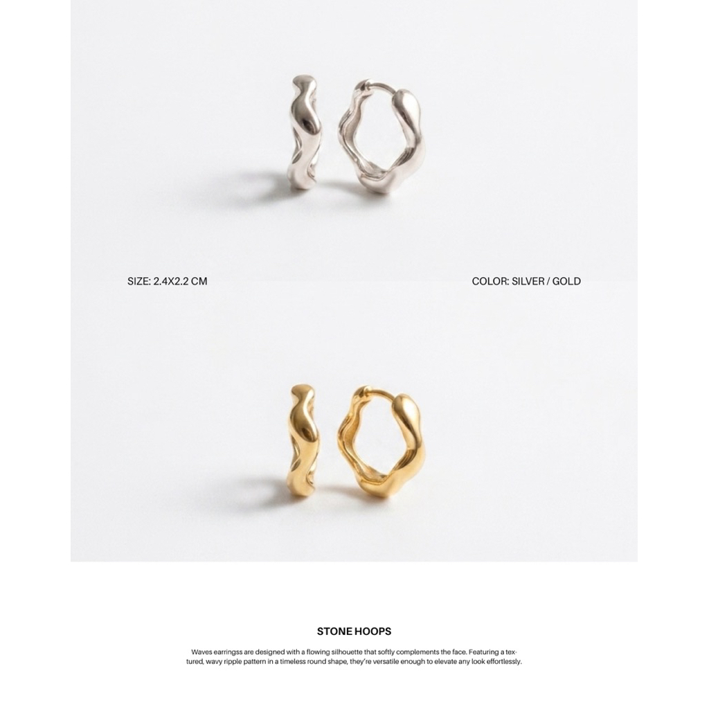 Adornment Club - Stone hoops earrings ต่างหู ต่างหูห่วง l nickel free waterproof แพ้ง่ายใส่ได้ กันน้ำ