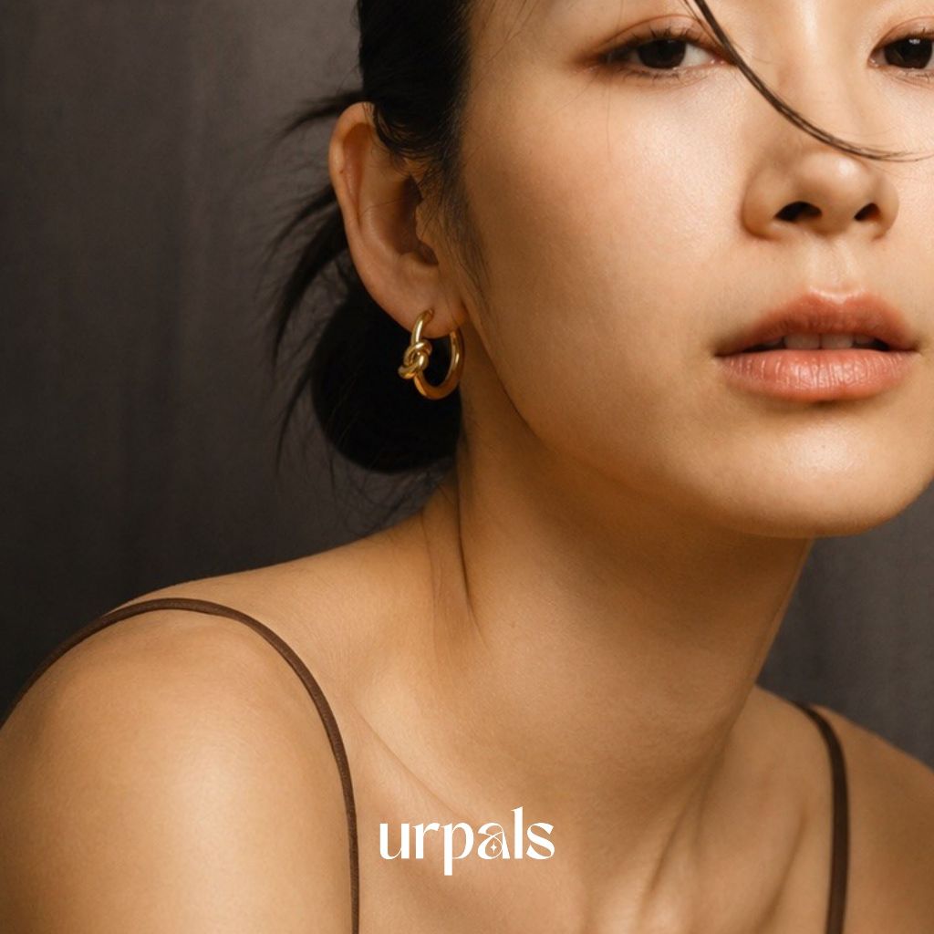 URPALS ต่างหูห่วง ต่างหูสายฝอ Stainless ชุบทอง18K ดีไซน์เก๋ สไตล์มินิมอล ขนาด 2.3 cm