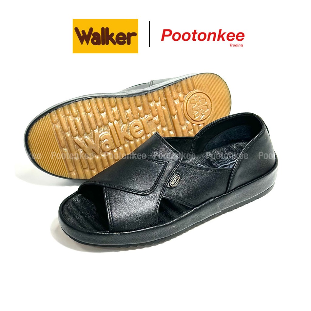 WALKER รุ่น N4459 รองเท้าแตะวอคเกอร์ รองเท้าหนังแท้ สีดำ ไซส์ 40-47