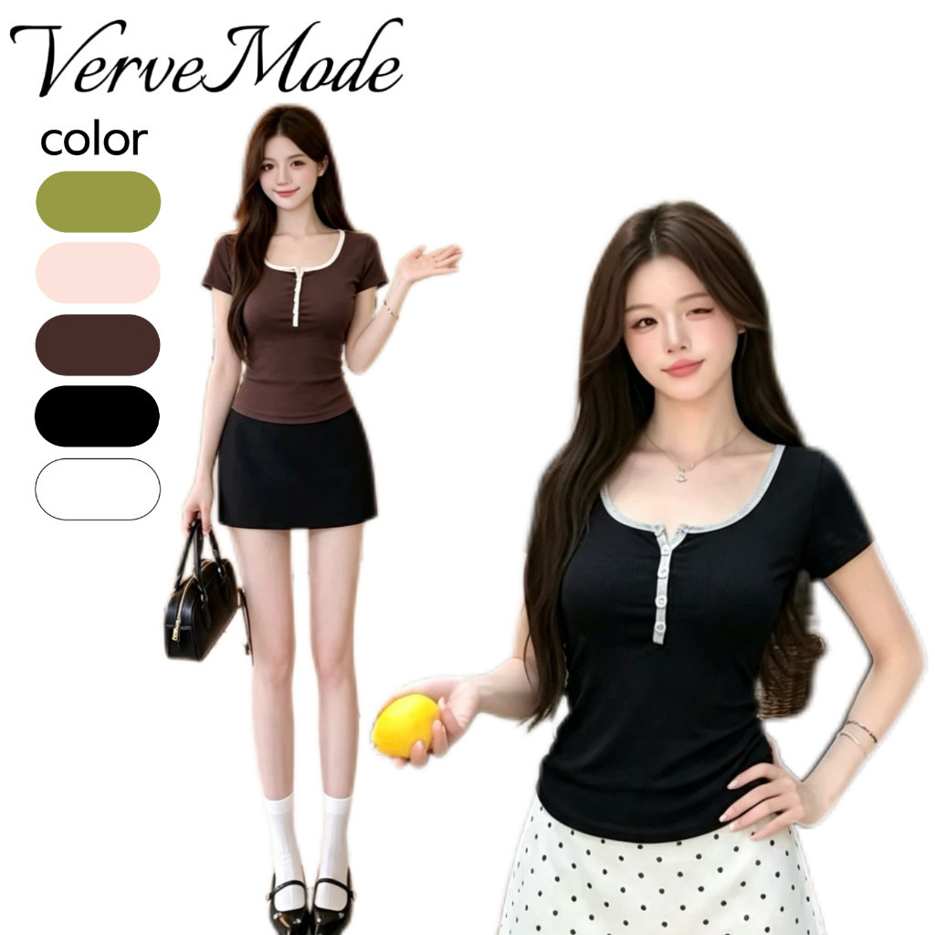 VerveMode. จัดส่งในประเทศไทย เสื้อยืดแขนสั้นคอปกแบบติดกระดุม ดีไซน์เรียบหรูและน่าดึงดูด
