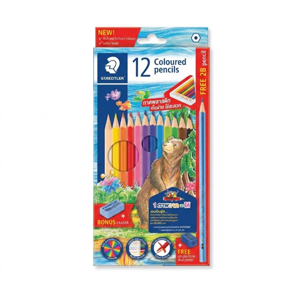 STAEDTLER ดินสอสีไม้ 12 สี แถมฟรี ดินสอ 2B + ยางลบ STAEDTLER
