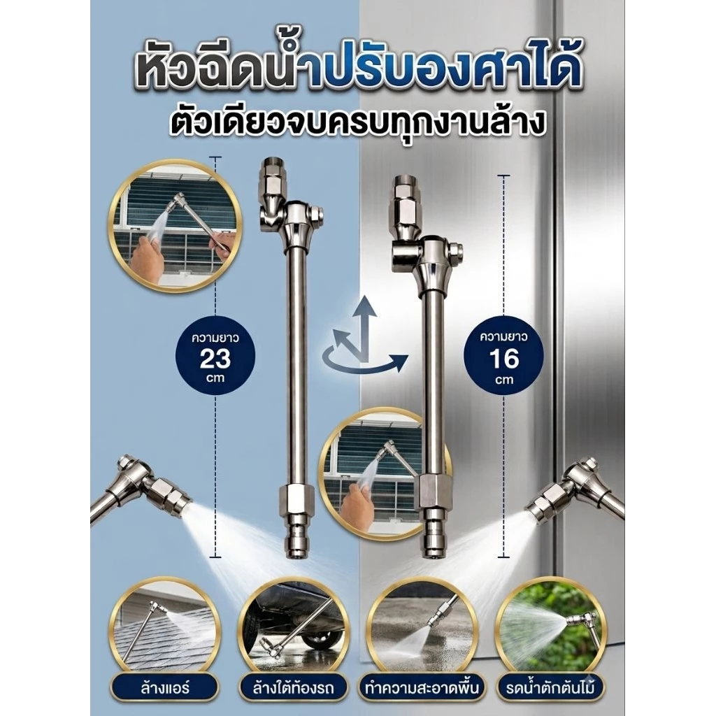 อันเดียวจบ พร้อมส่ง !! หัวฉีด แบบปรับองศาได้ สำหรับปั๊มน้ำแรงดันสูง ล้างแอร์ สแตนเลส มี 2 ขนาดความยาว 16 ซม. / 23 ซม.