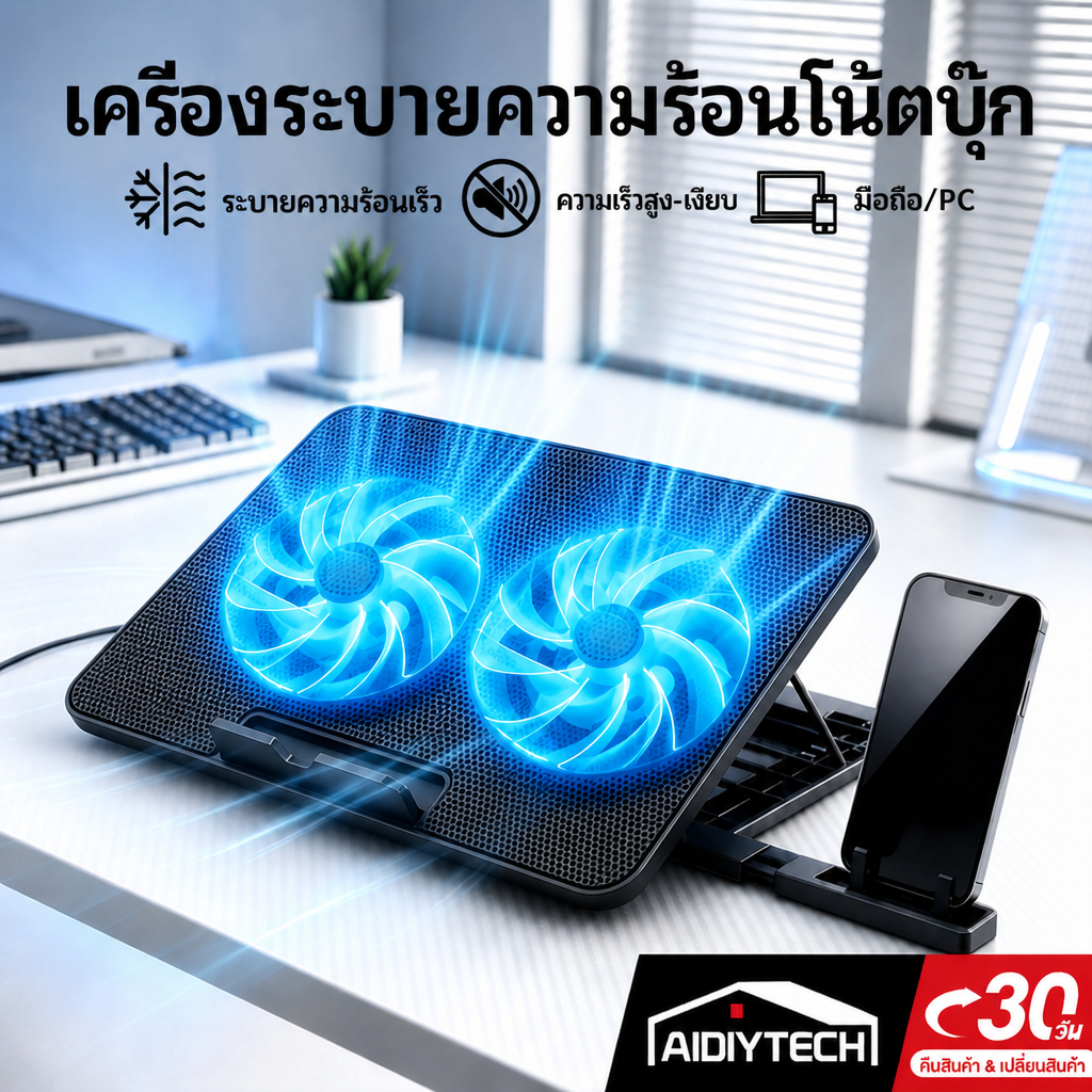 AIDIY พัดลมระบายความร้อนโน้ตบุ๊ก รุ่นปรับระดับได้