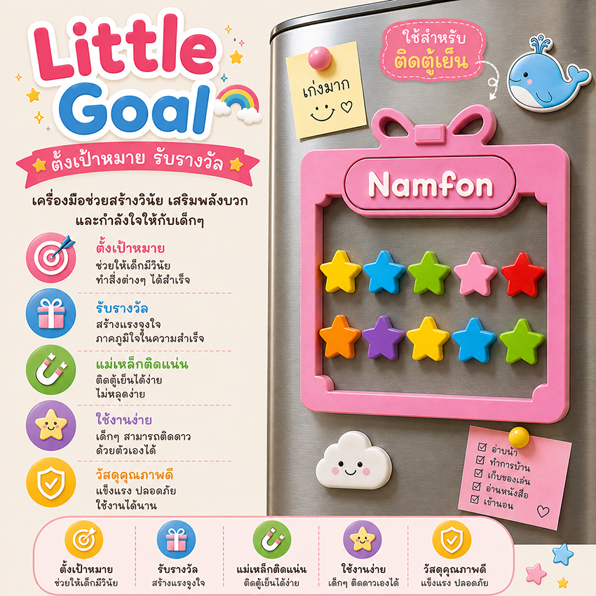 Little Goal บอร์ดสะสมดาว ตั้งเป้าหมายรับรางวัล สำหรับเด็ก เสริมวินัย แม่เหล็กติดตู้เย็น ใส่ชื่อได้