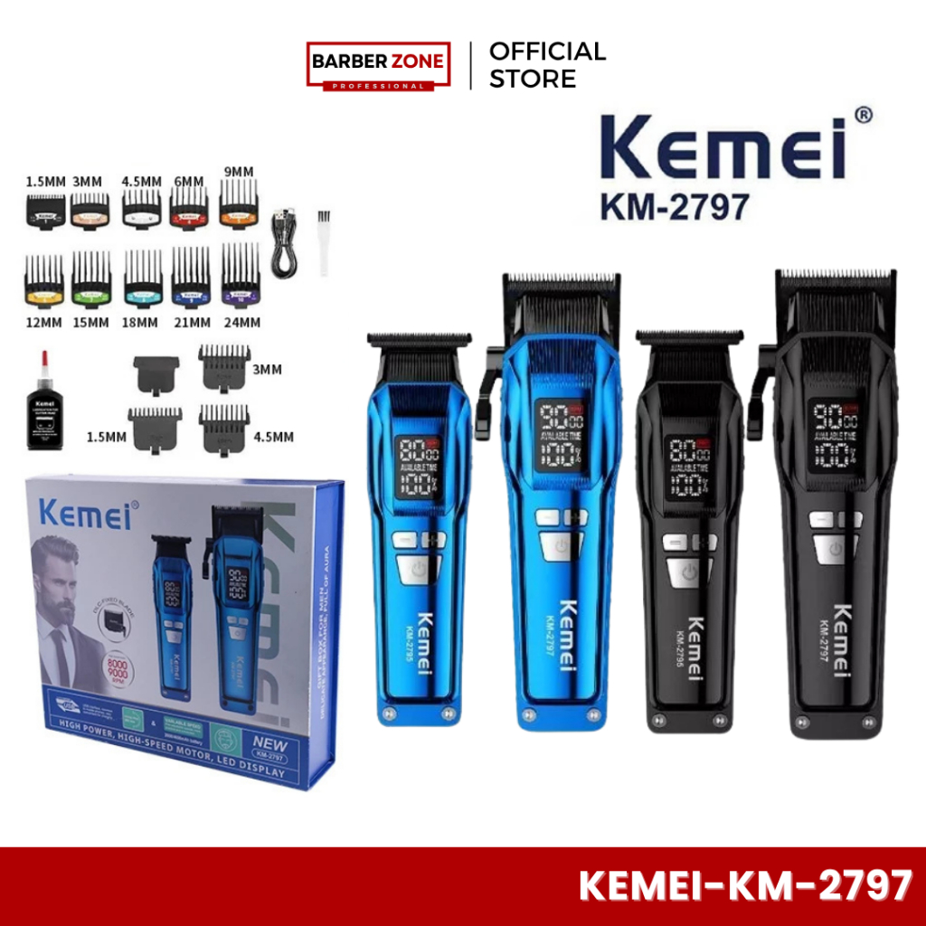 ปัตตาเลี่ยนตัดผม Kemei KM-2797 สีฟ้า/สีดำ แรง 9,000รอบ/นาที เหมาะสำหรับร้านเสริมสวยและร้านตัดผม