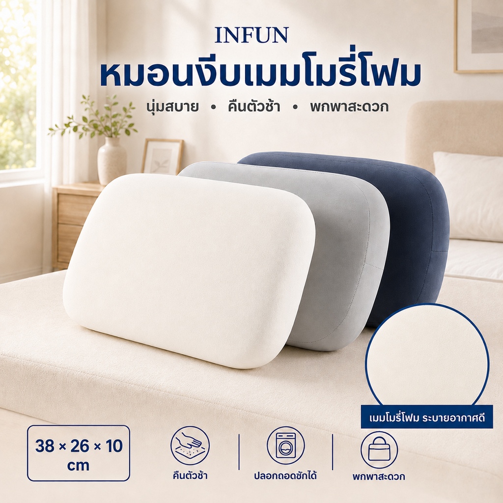 𝐈𝐍𝐅𝐔𝐍 หมอน หมอนเมมโมรี่โฟม หมอนยางพาราขนาดเล็ก รุ่น นุ่