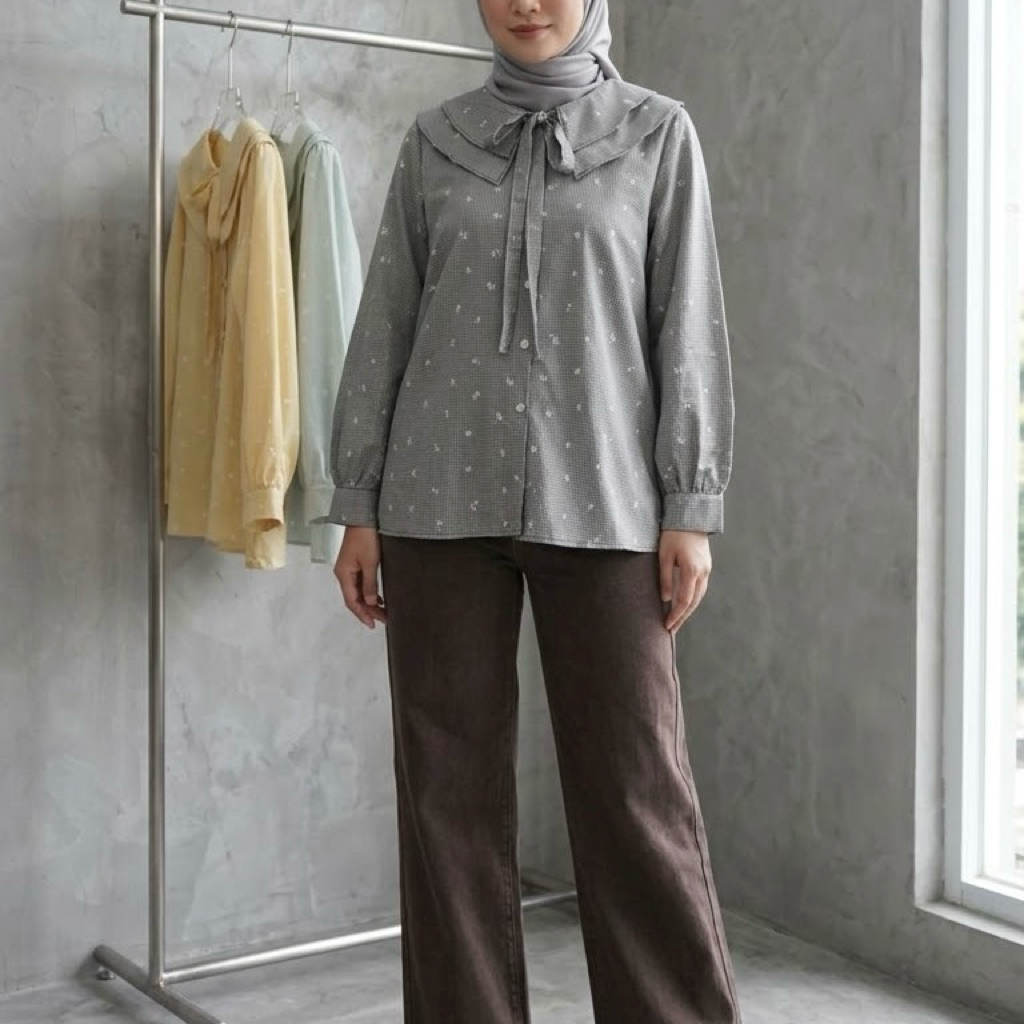 JAHA.U•NEW• พร้อมส่ง Shirt blouse:เชือกผูกโบว์ตรงคอ(T7165) เสื้อเชิ้ตเบลาส์ เนื้อผ้าคอตตอน เป็นงานคอ