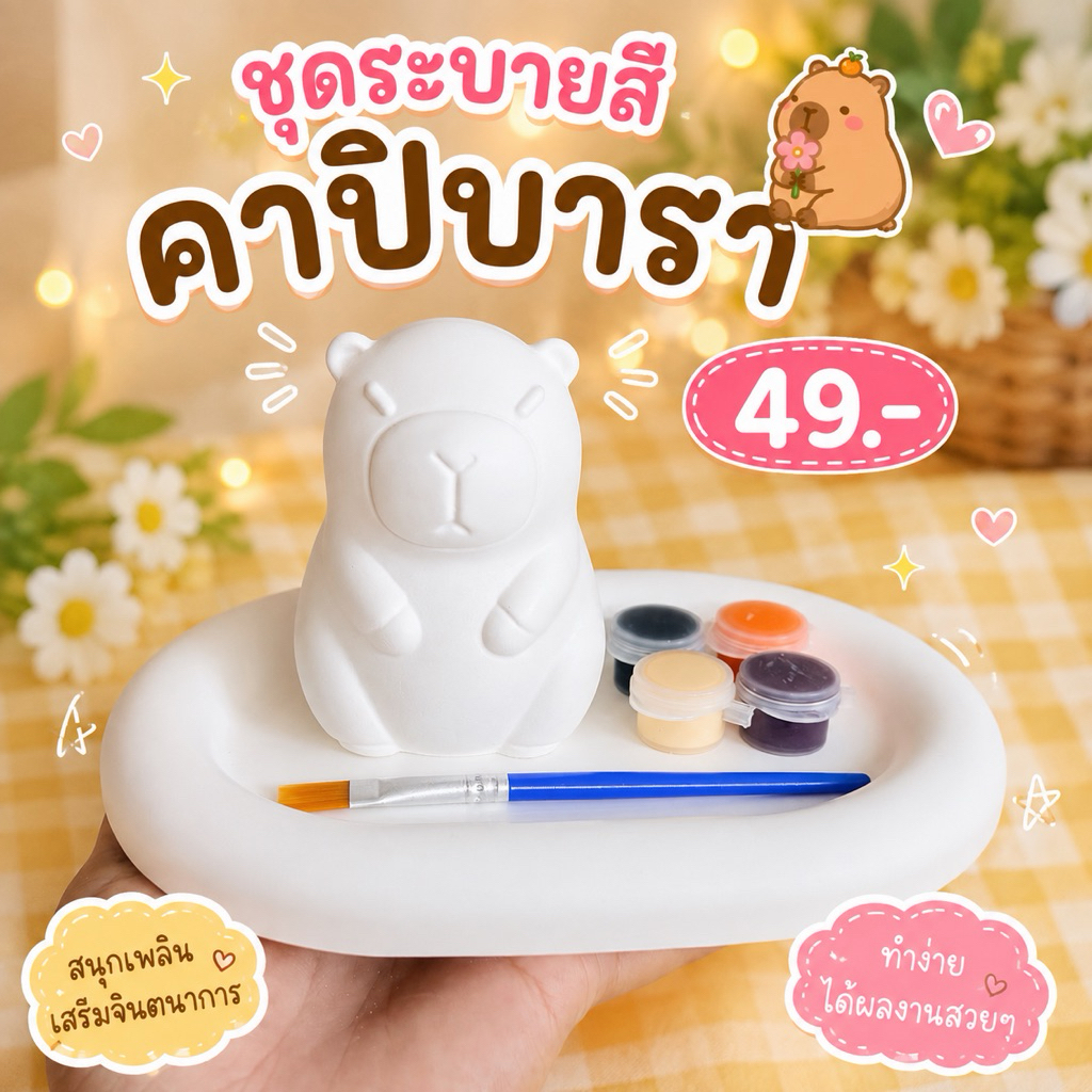 T49 ชุดระบายสี “คาปิบารา” พร้อมถาดรอง ระบายสีปูนปลาสเตอร์ DIY