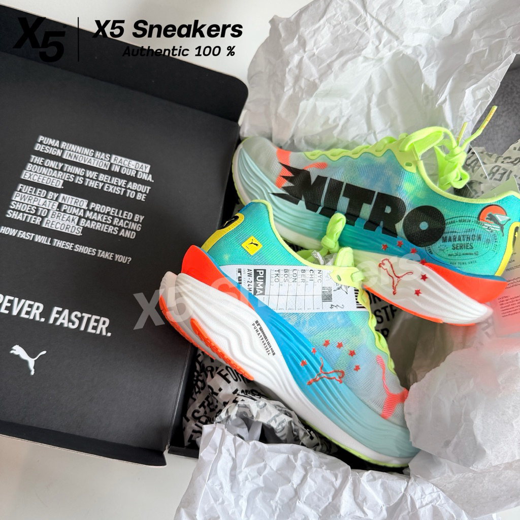PUMA ของแท้ 100% Deviate NITRO Elite 3 Marathon  สีดำเขียวฟ้า