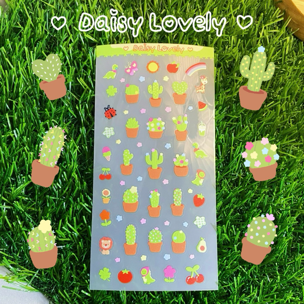 Daisy Lovely | Tiny Sticker ลอกออกไม่ทิ้งคราบ สติ๊กเกอร์แคคตัส ไดคัท ติดกล้องIp เคส planner diary Mini Sticker Emoji