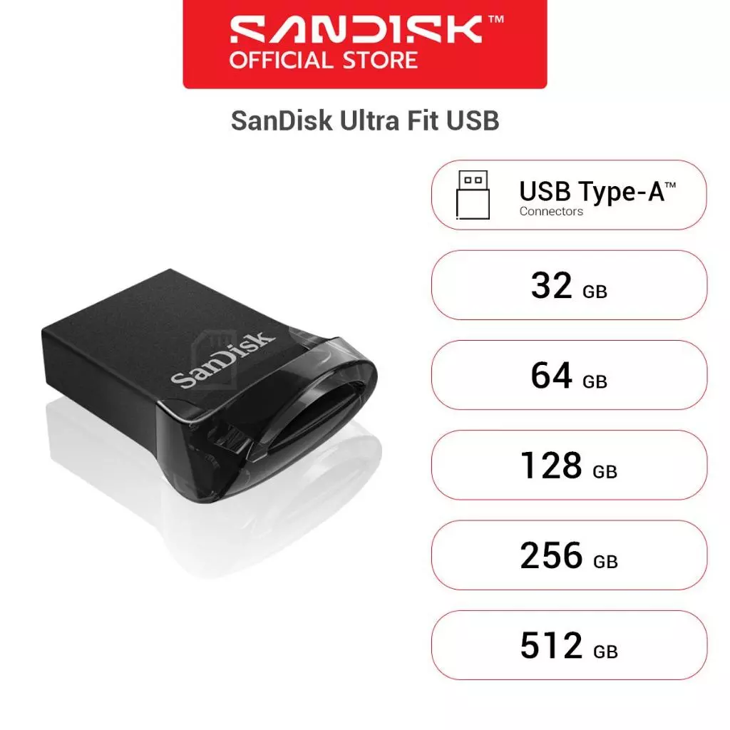 SANDISK ULTRA FIT USB 3.2 Gen 1 32GB, 64GB, 128GB และ 256GB (SDCZ430) รับประกัน Synnex 5 ปี